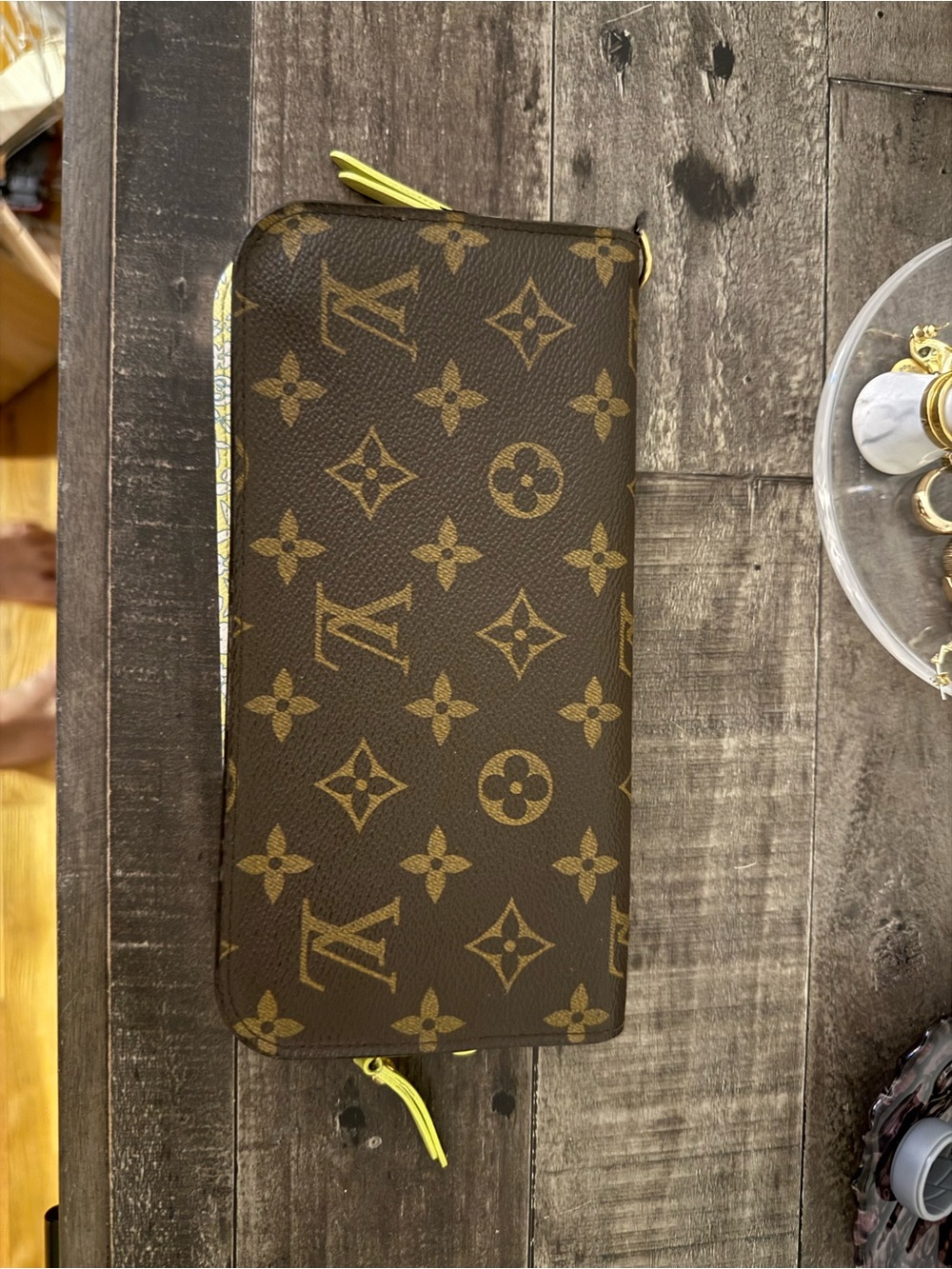 Louis Vuitton Monogram Zip Around Wallet with Yellow Trim